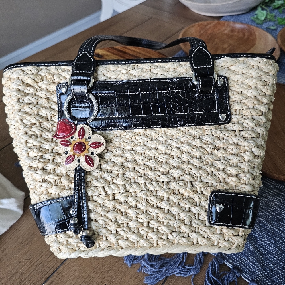 Brighton Straw Handbag with Leather Accents